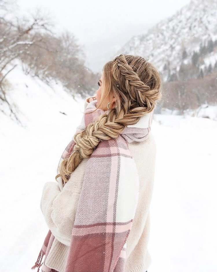 Cozy Fishtail Braid With Winter Highlights