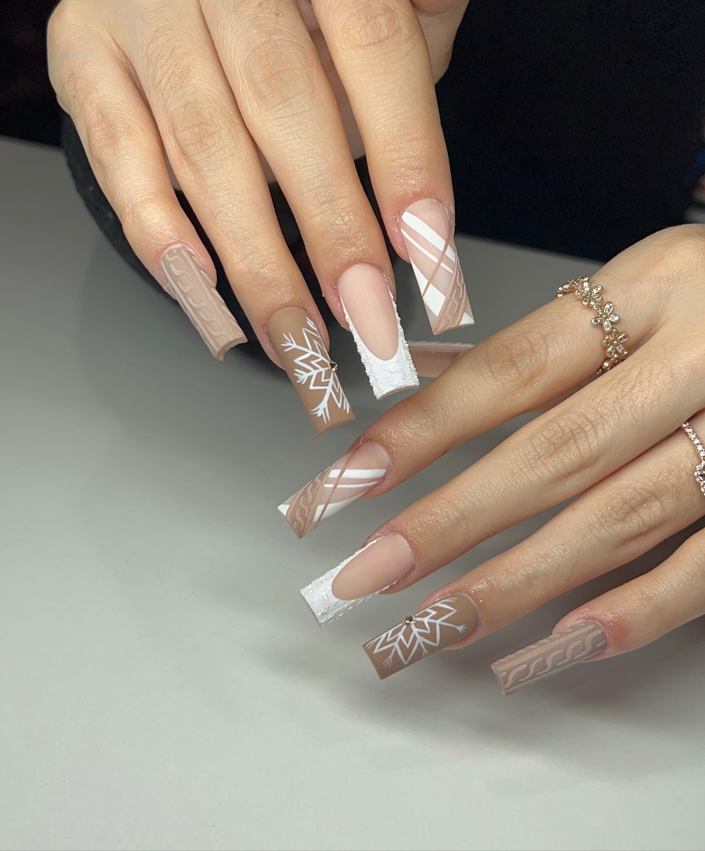 Cozy Knit Sweater And Snowflake Winter Nails