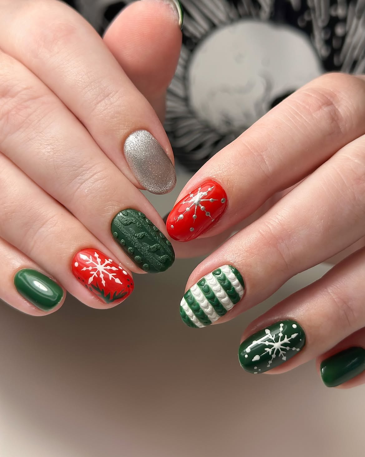 Cozy Knit Sweater Snowflake Nails
