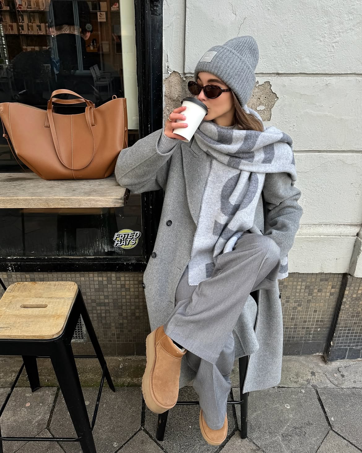 Cozy Monochrome Layers With Statement Scarf