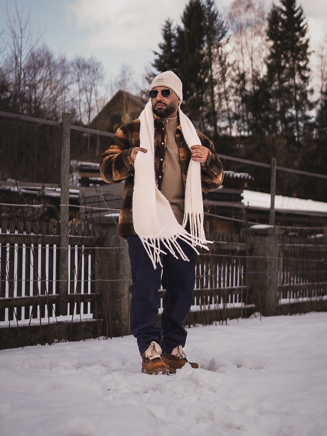 Cozy Plaid Shacket And Wide Leg Jeans Winter Look