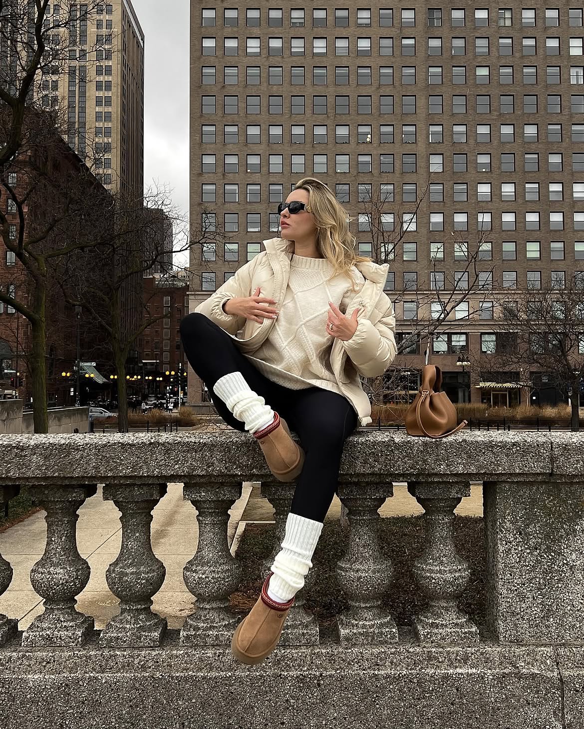 Cozy Puffer Jacket With Leg Warmers And Uggs