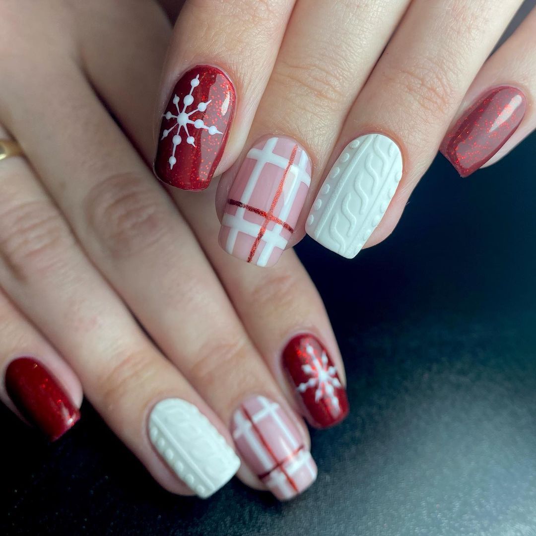 Cozy Snowflake Fair Isle Nail Art