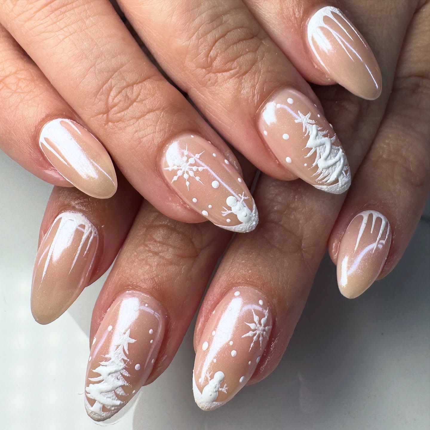 Cozy Snowman and Pine Tree Winter Wonderland Nails