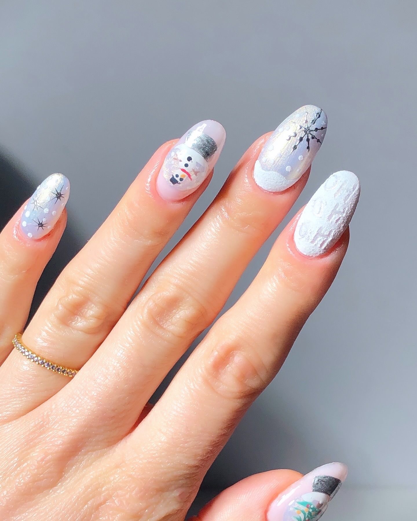 Cozy Snowman & Snowflake Enchantment Almond Nails