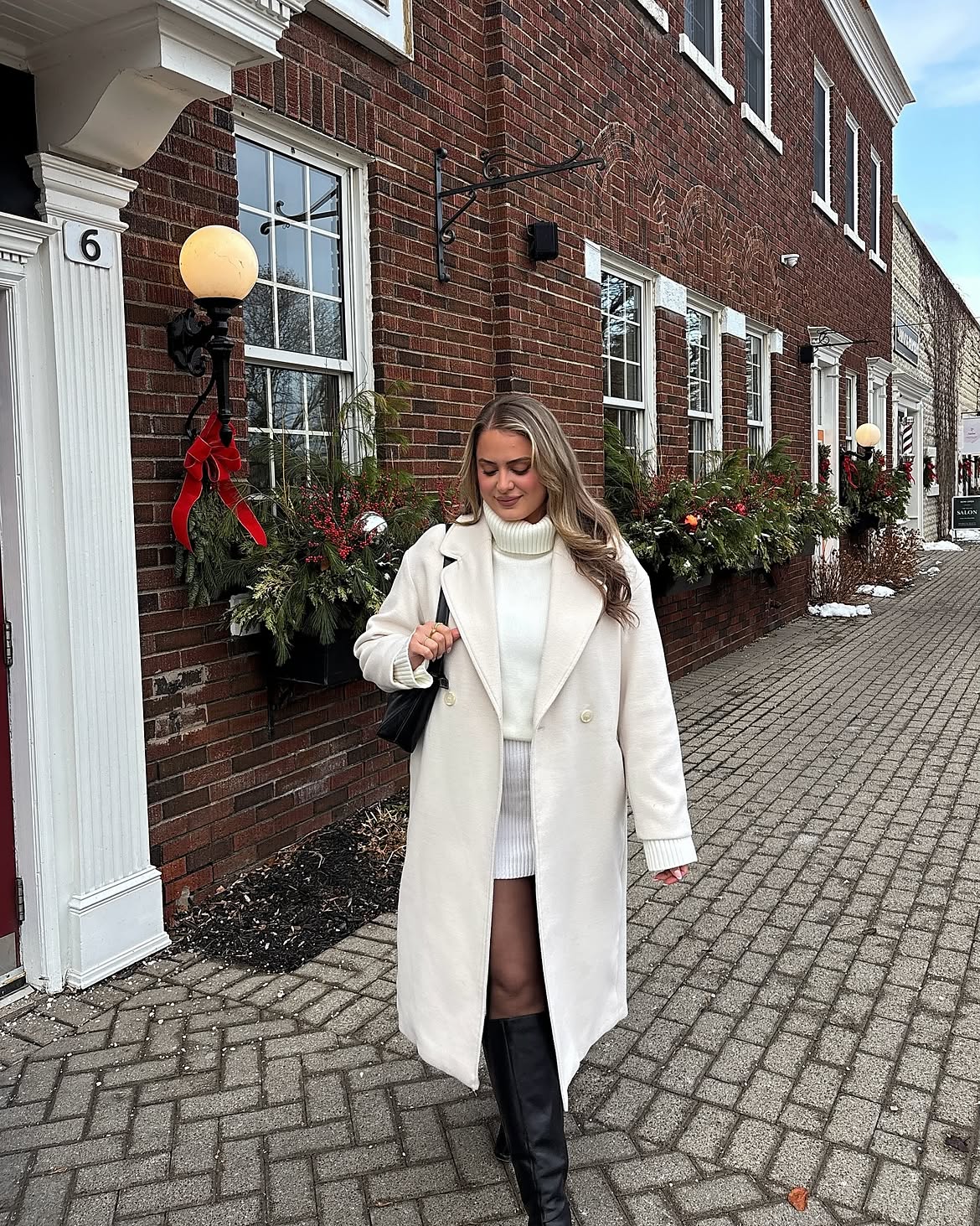 Cream Wool Coat And Knee High Boots Winter Look