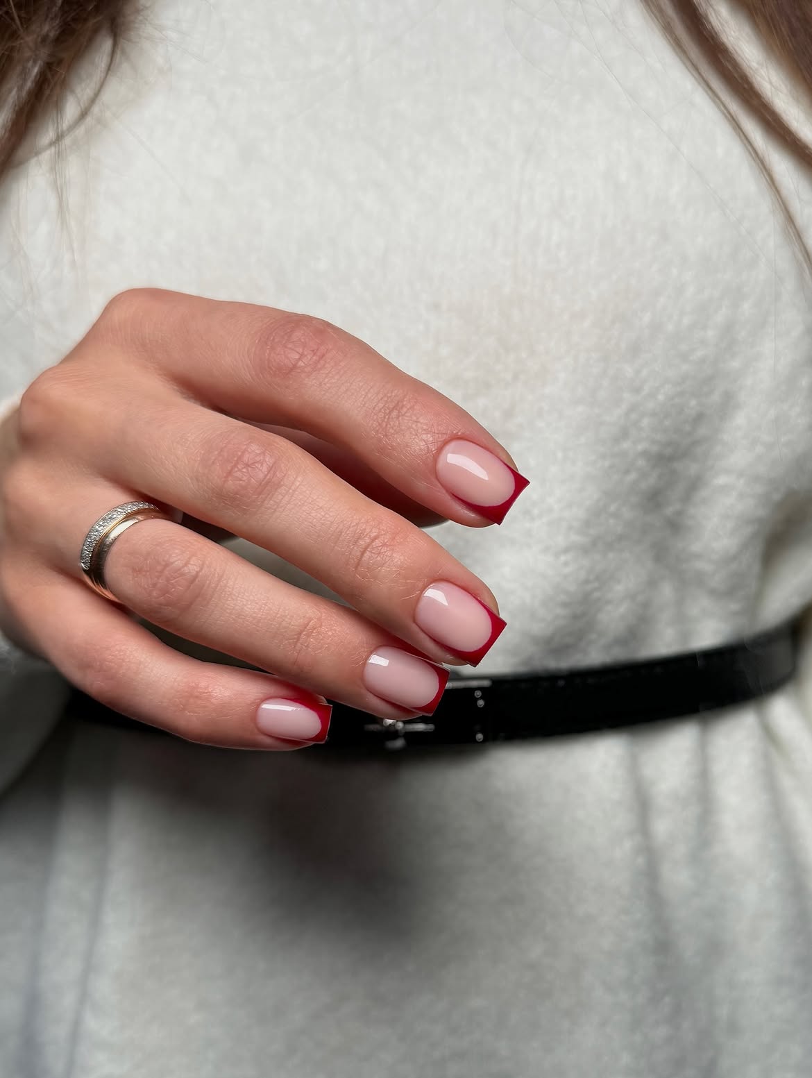 Crimson Edge French Tip Short Squoval Nails