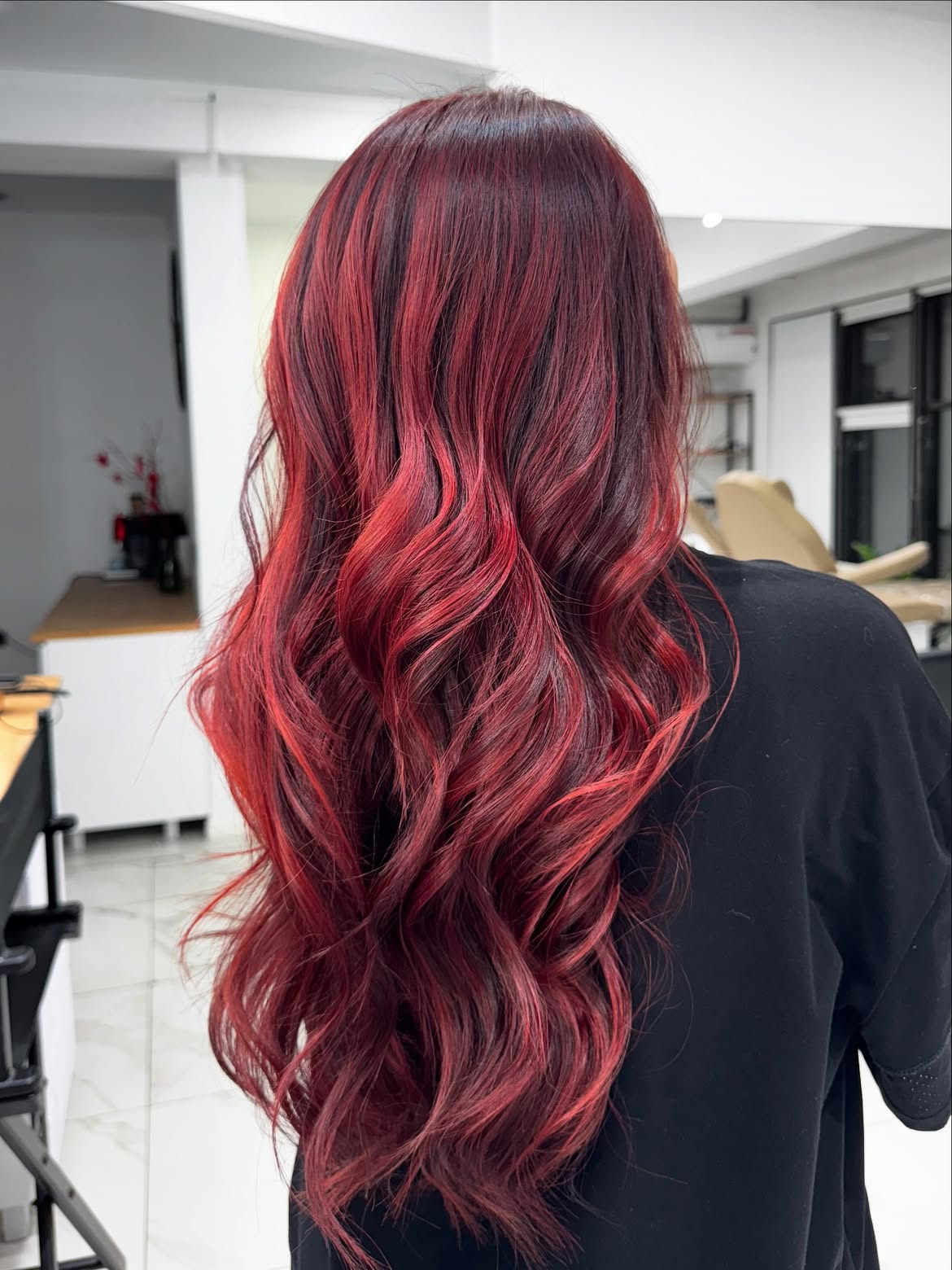 Crimson Tide Balayage With Loose Waves
