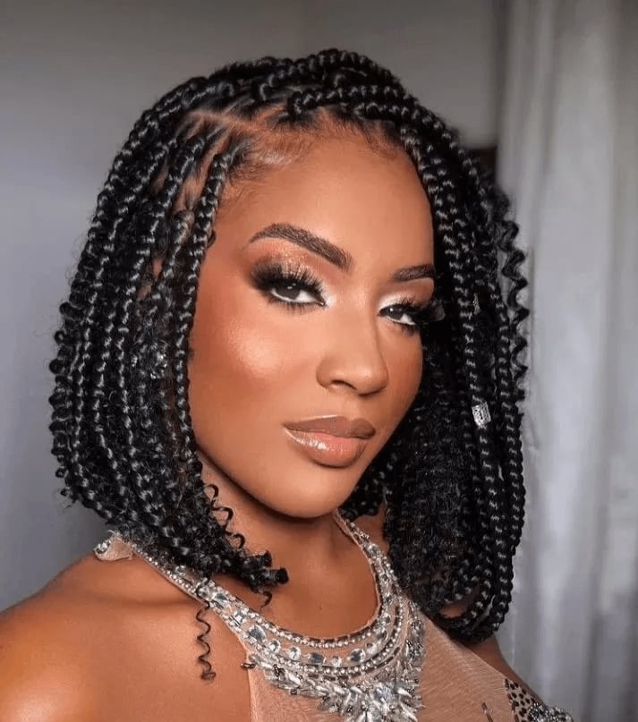 Chin Length Crochet Bob With Curtain Bangs and Loose Curls At The Ends — Crochet Hair