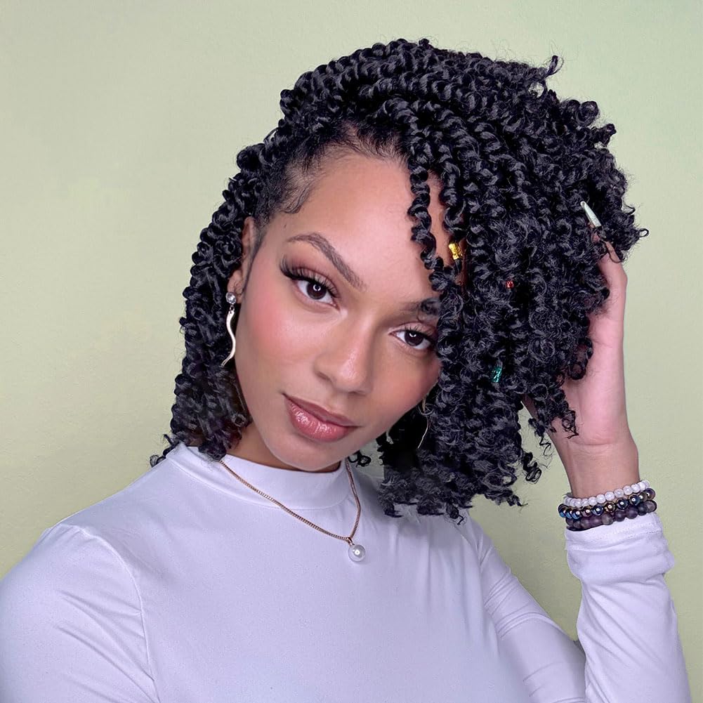 Collarbone Length Black Bob Twists, Close-Up Take — Crochet Hair