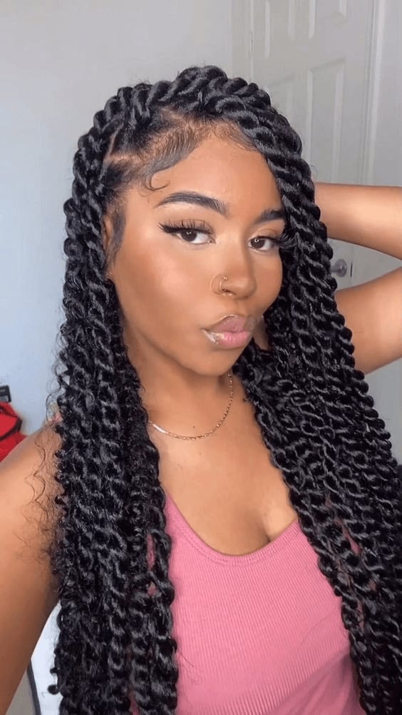 Mid-Back Black Crochet Twisted Braids — Crochet Hair