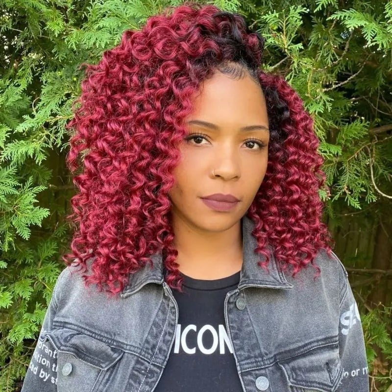 Collarbone Length Deep Red Crochet Curls — Crochet Hair