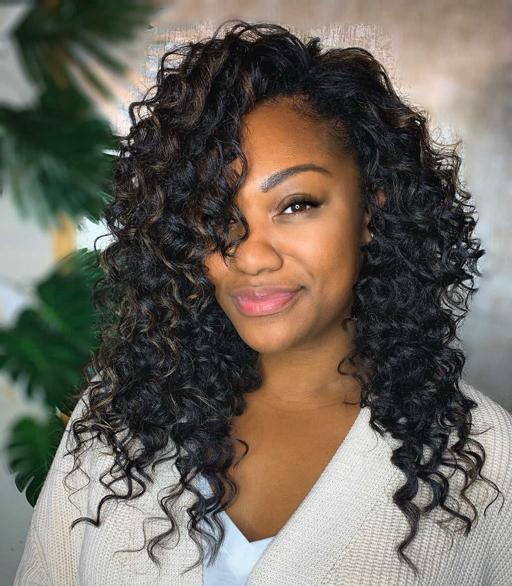Collarbone Crochet Curls With Side-Swept Bangs, Curly — Crochet Hair