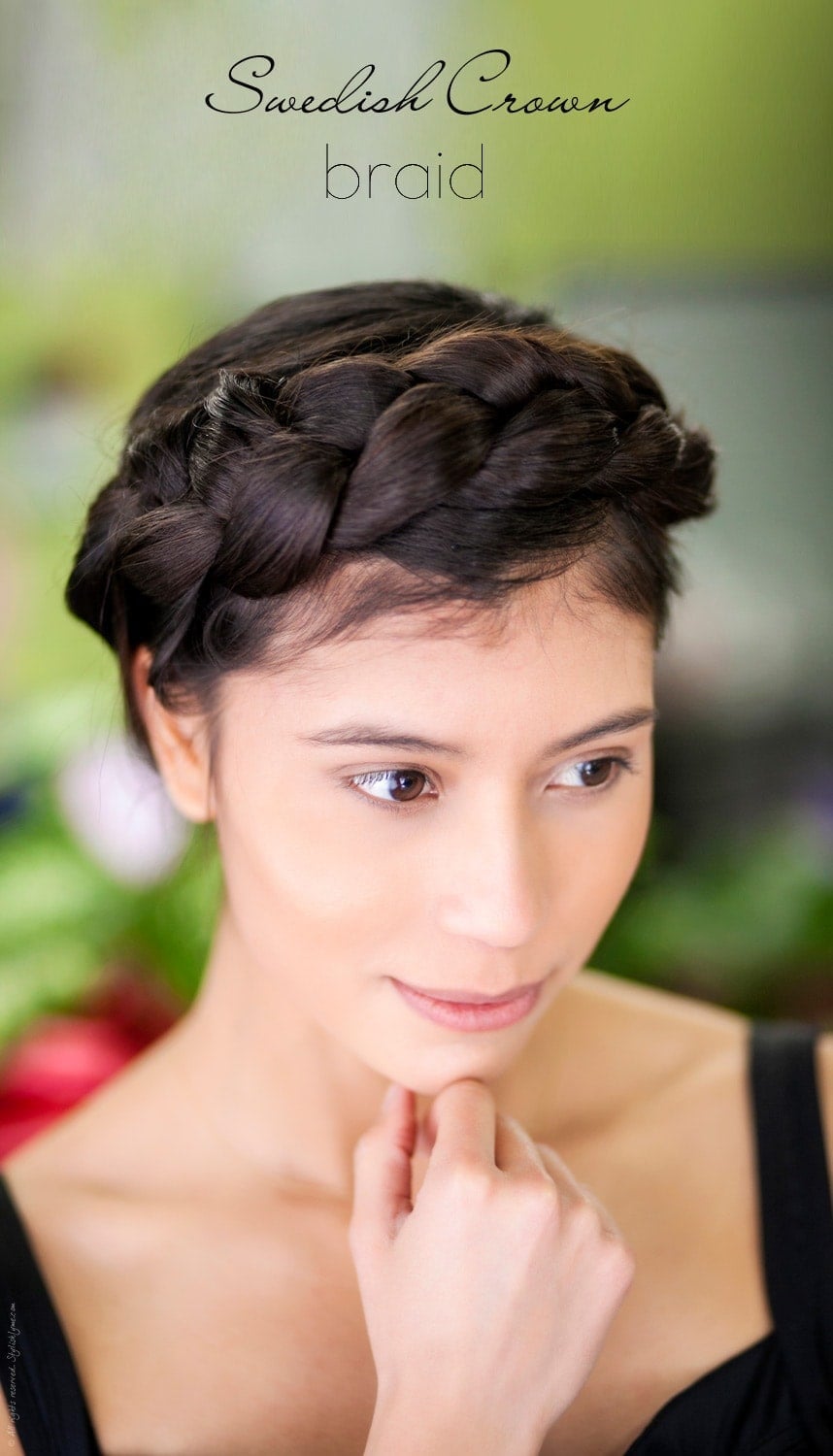 Ear Length Fine Straight Dark Crown Braid Ear Length Fine Straight Dark Crown Braid