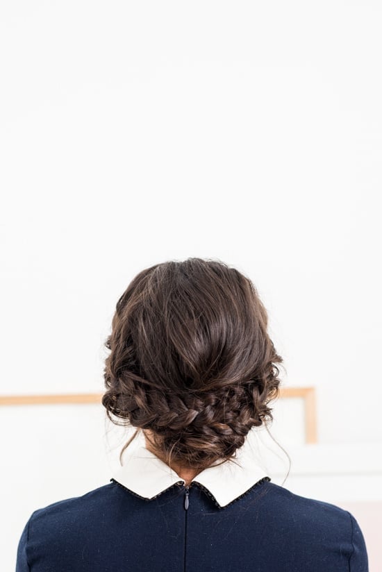 Dark Brown Wavy Crown Braid Back Detail Dark Brown Wavy Crown Braid Back Detail