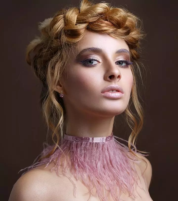 Collarbone Golden Blonde Crown Braid Curtain Bangs Collarbone Golden Blonde Crown Braid Curtain Bangs