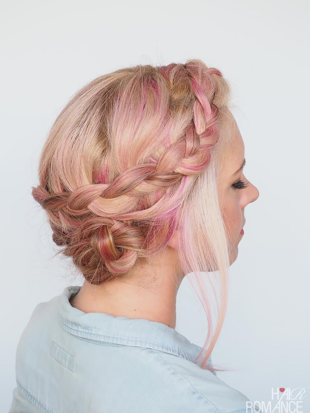 Collarbone Blonde Pink Highlight Crown Braid Collarbone Blonde Pink Highlight Crown Braid