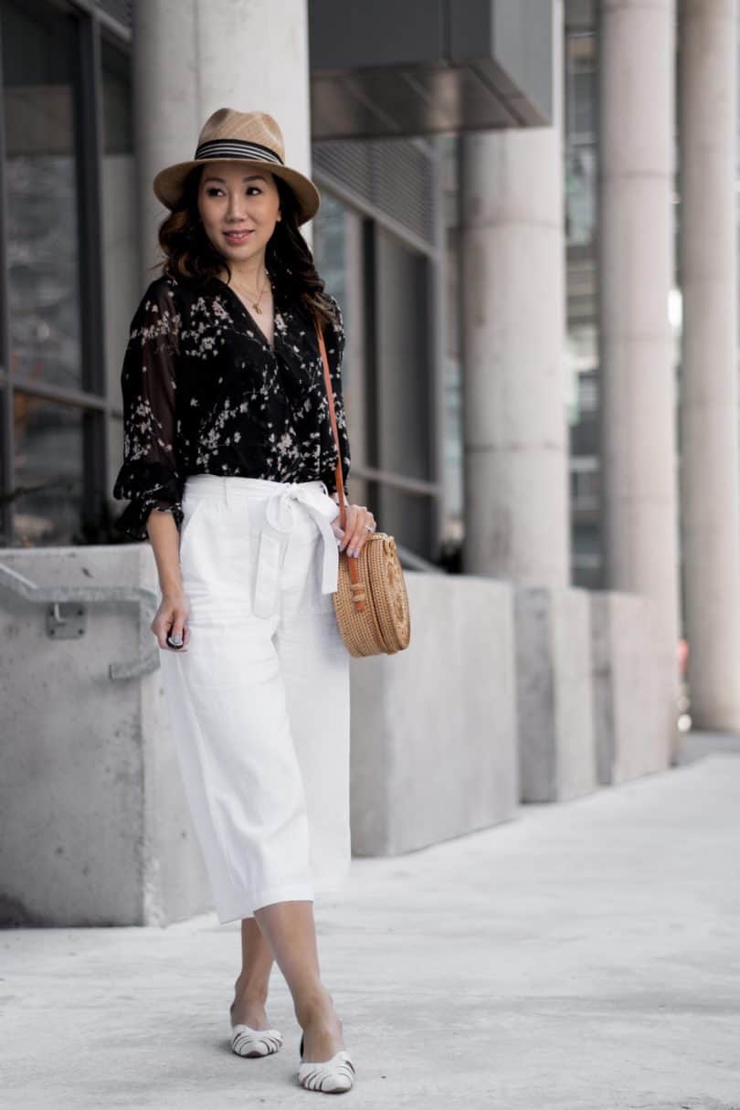 Navy Wide-Leg Culottes with Oversized White Shirt, Close-Up Take Navy Wide-Leg Culottes with Oversized White Shirt, Close-Up Take — Culottes Outfits