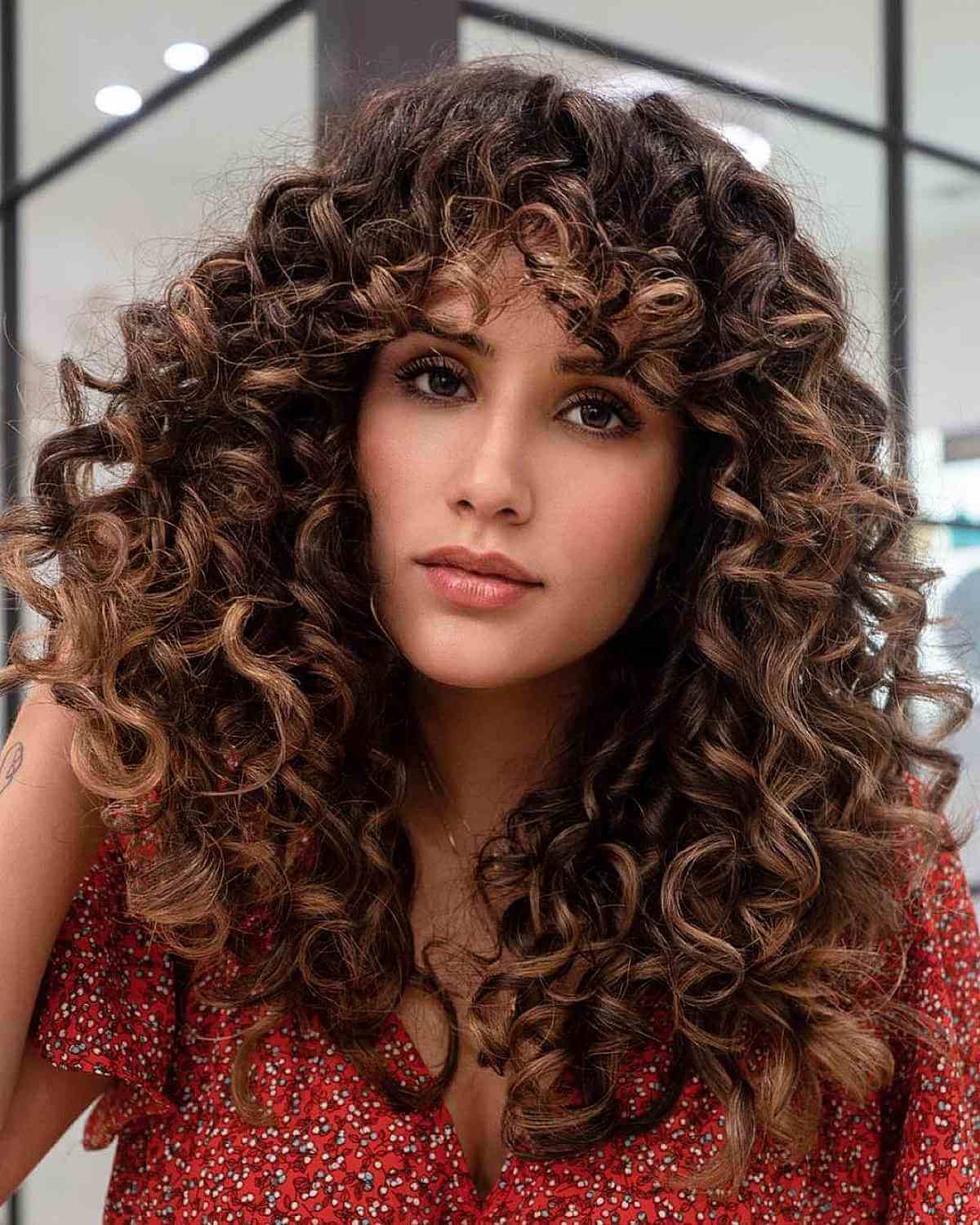 Mid-Back Length Curly Hair With Full Bangs — Curly Bangs