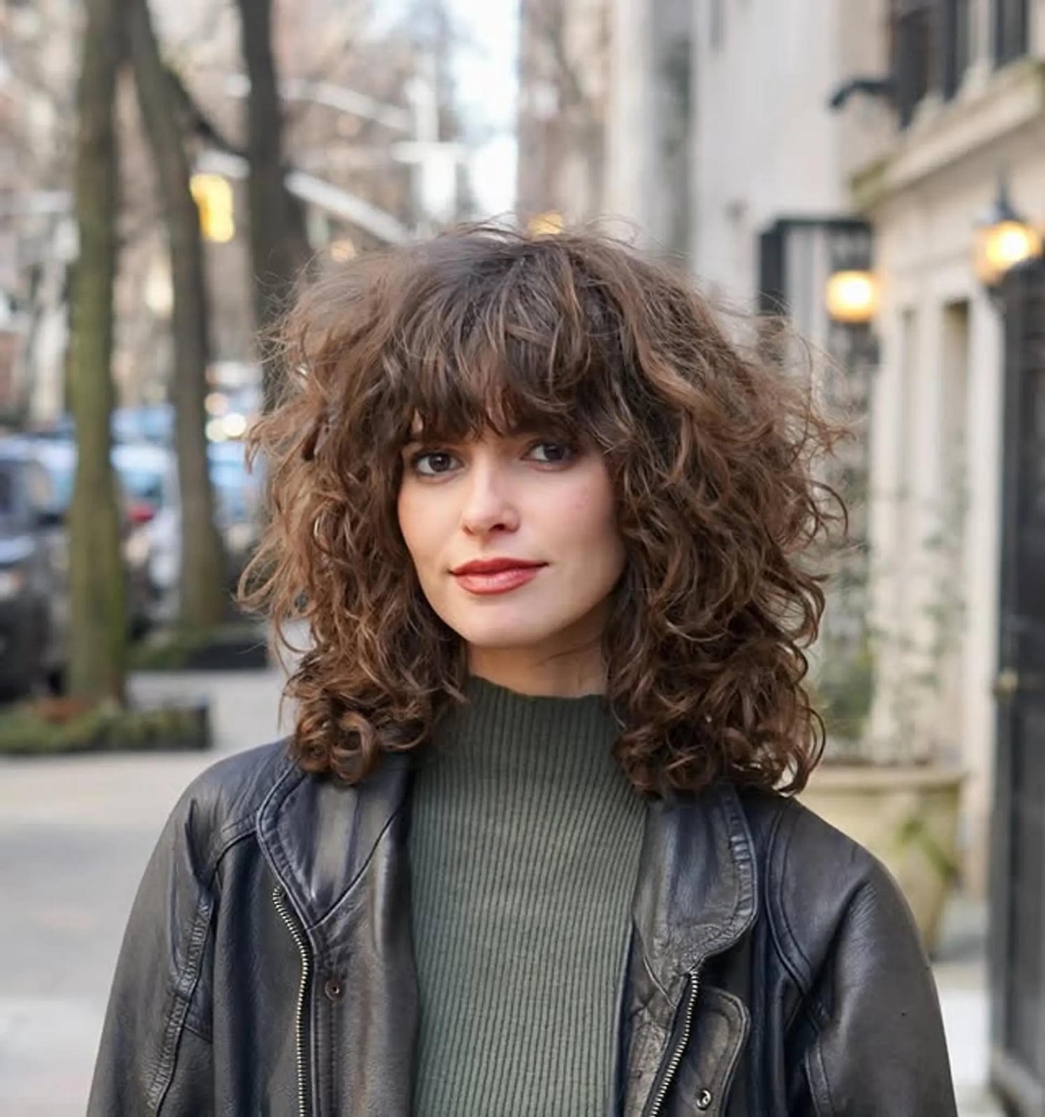Medium Brown Shaggy Bob With Curly Bangs