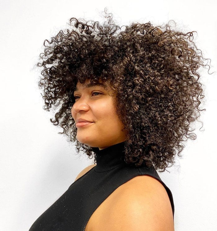 Mid-Back Voluminous Curls With Bangs, Dark Brown — Curly Bangs