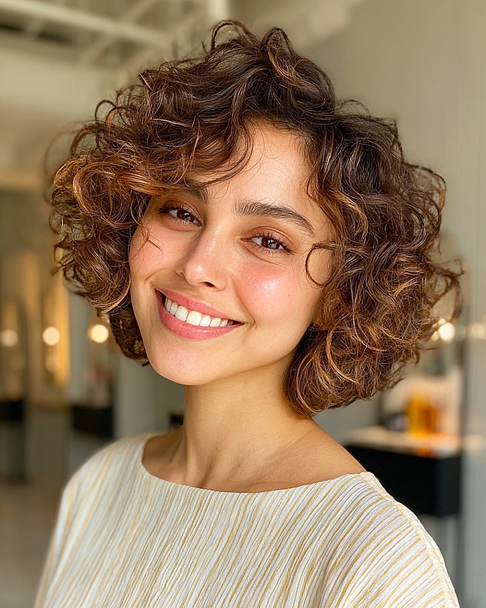 Collarbone Curly Bob With Blonde Balayage Collarbone Curly Bob With Blonde Balayage — Curly Bob Hairstyles
