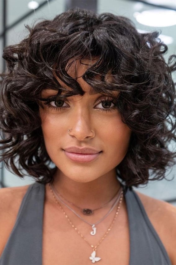 Chin Length Curly Bob With Curly Bangs and Air Dried Chin Length Curly Bob With Curly Bangs and Air Dried — Curly Bob Hairstyles