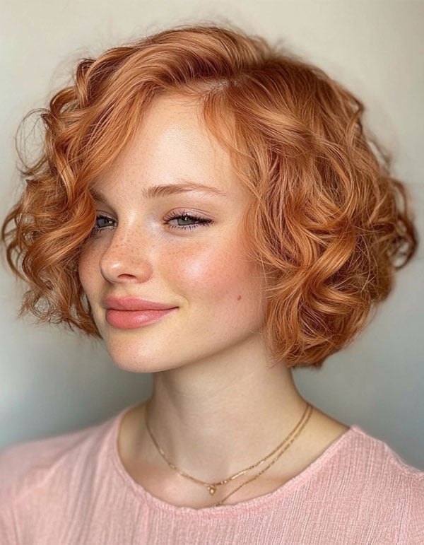 Chin Length Bob With Curtain Bangs And Copper Chin Length Bob With Curtain Bangs And Copper — Curly Bob Hairstyles