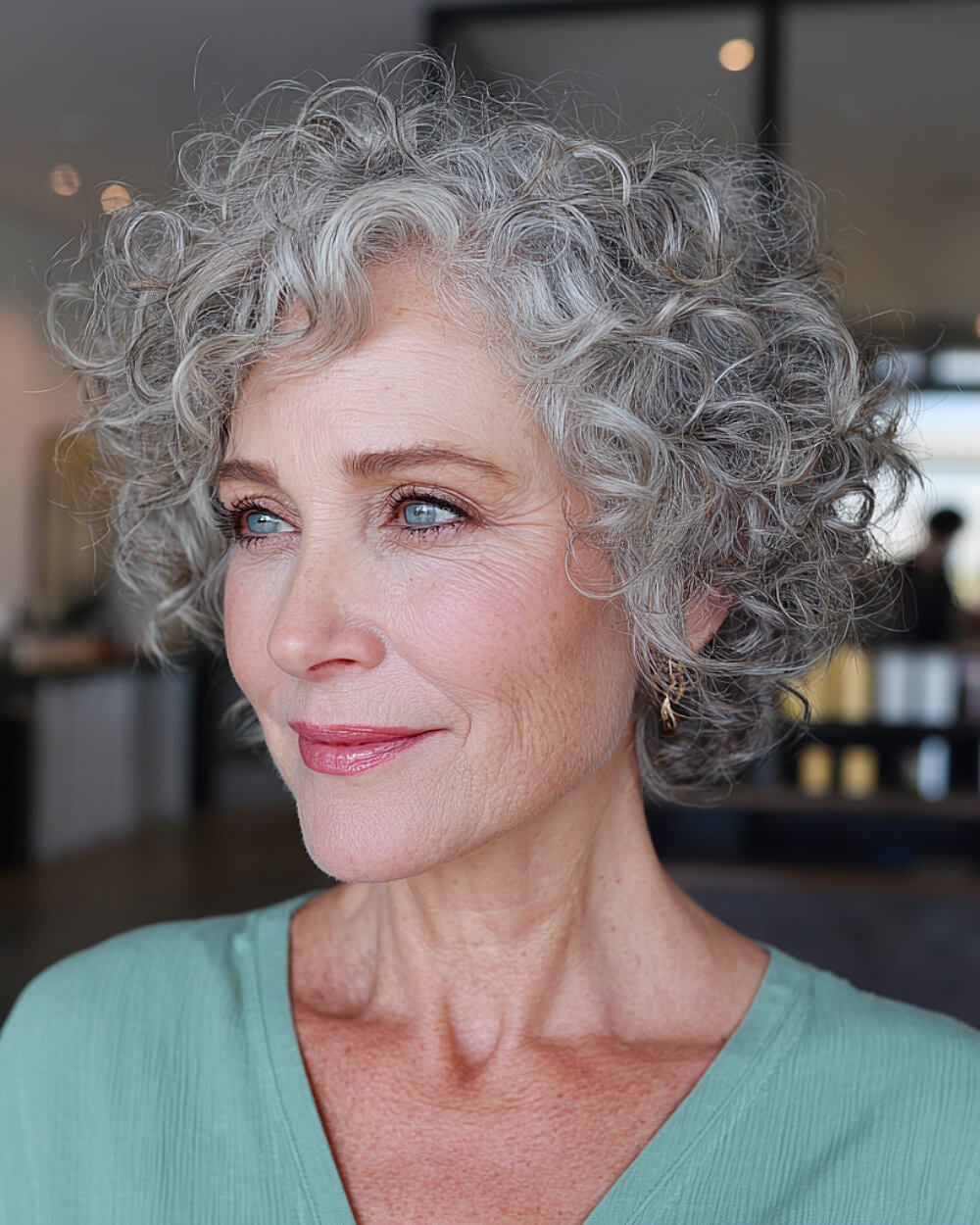 Ear Length Gray Curly Bob Air Dried Ear Length Gray Curly Bob Air Dried — Curly Bob Hairstyles