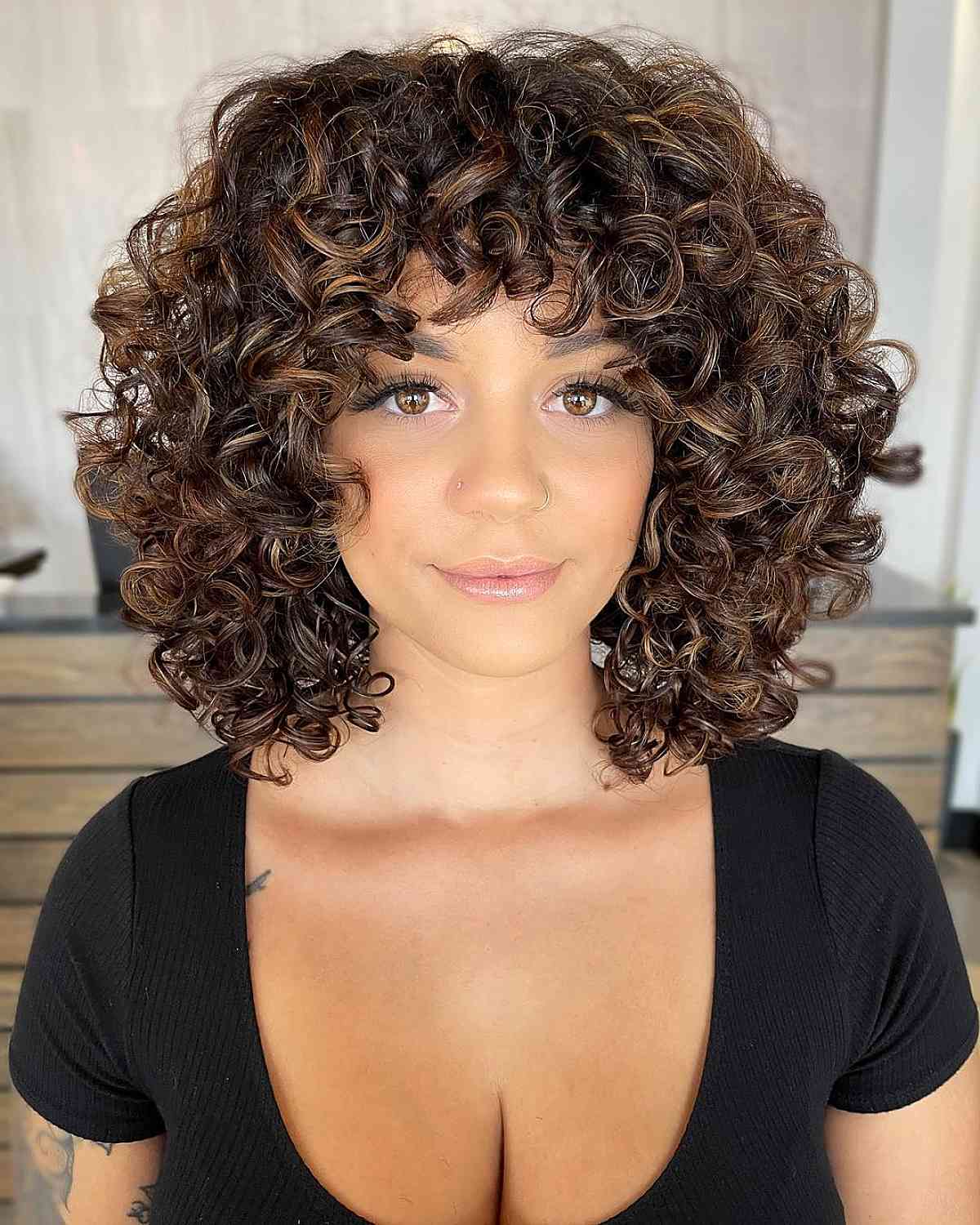 Collarbone Shag With Curly Bangs — Curly Hair Cuts