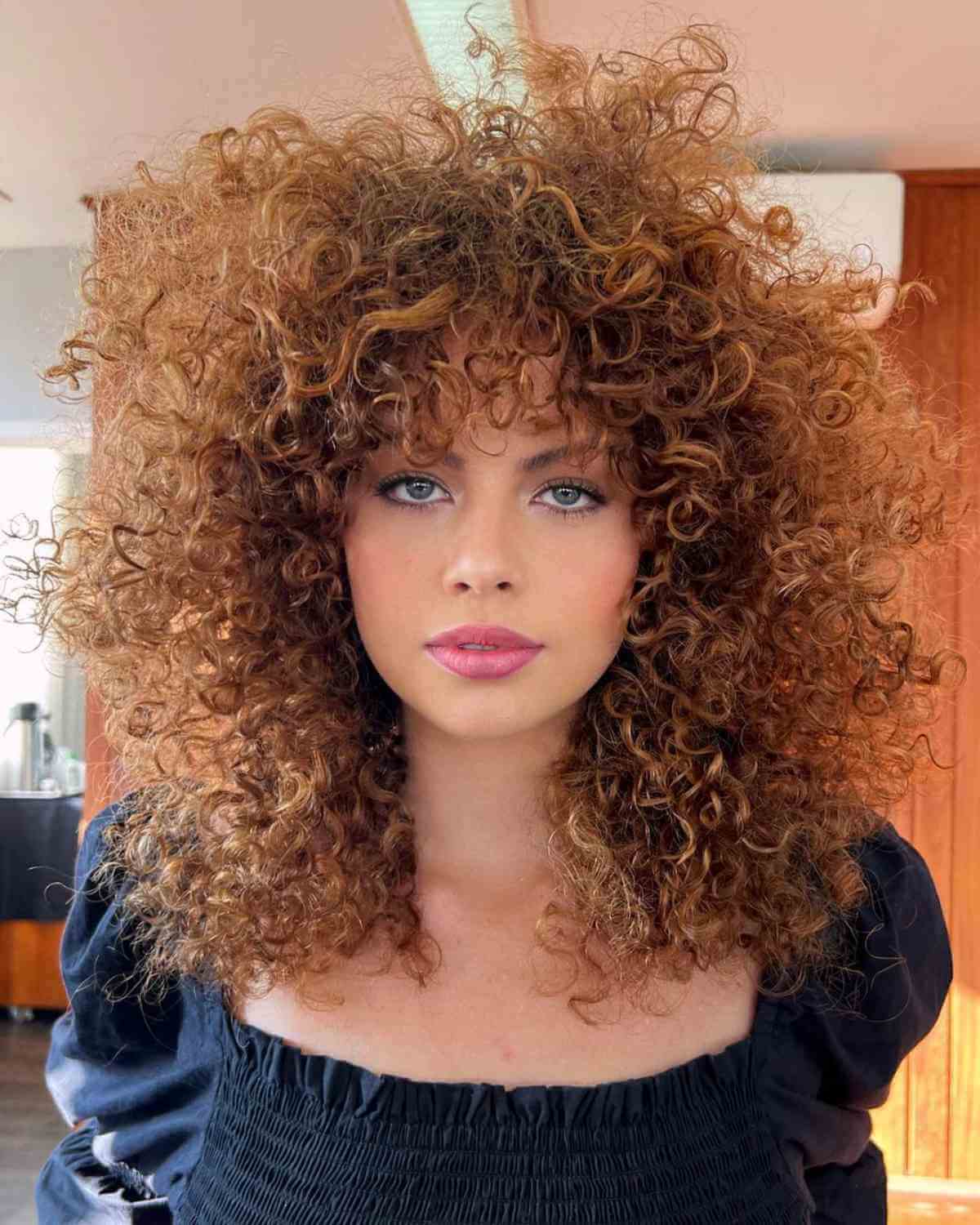Shoulder Length Curls With Curtain Bangs — Curly Hair Cuts