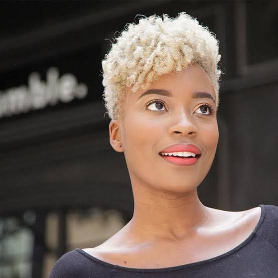 Short Platinum Blonde Pixie, Ear — Curly Hair Cuts