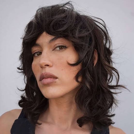 Shoulder Length Shag With Full Fringe — Curly Hair Cutting