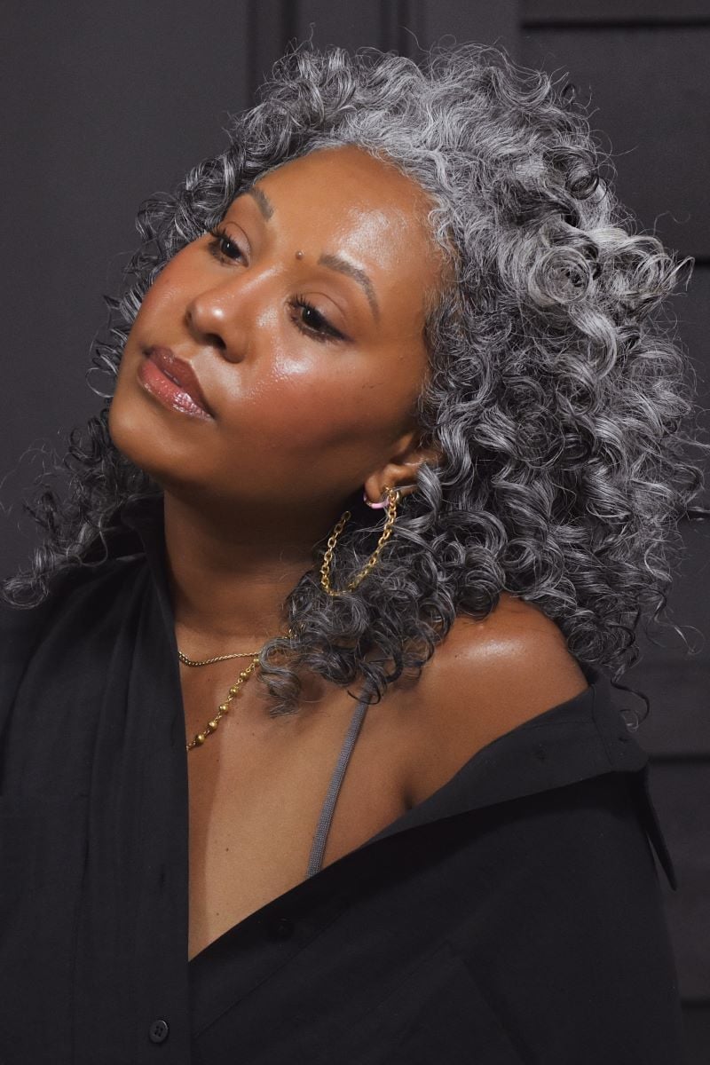 Collarbone Layers Salt And Pepper Curls — Curly Hair Cutting