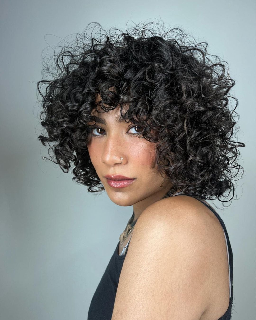 Layered Collarbone Bob With Curtain Bangs — Curly Hair Cutting