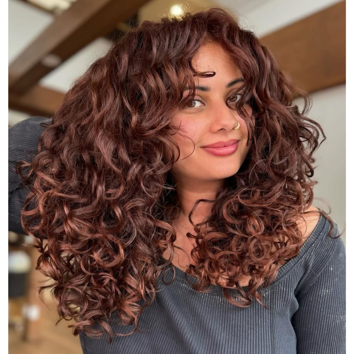 Shoulder Length Layers With Curtain Bangs — Curly Hair Down