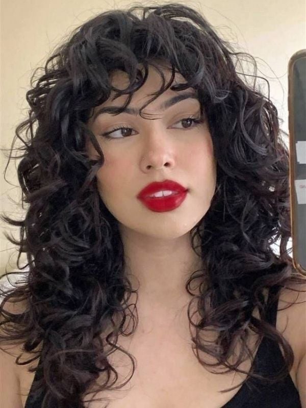 Shoulder Length Dark Brown With Auburn Undertones — Curly Hair Down