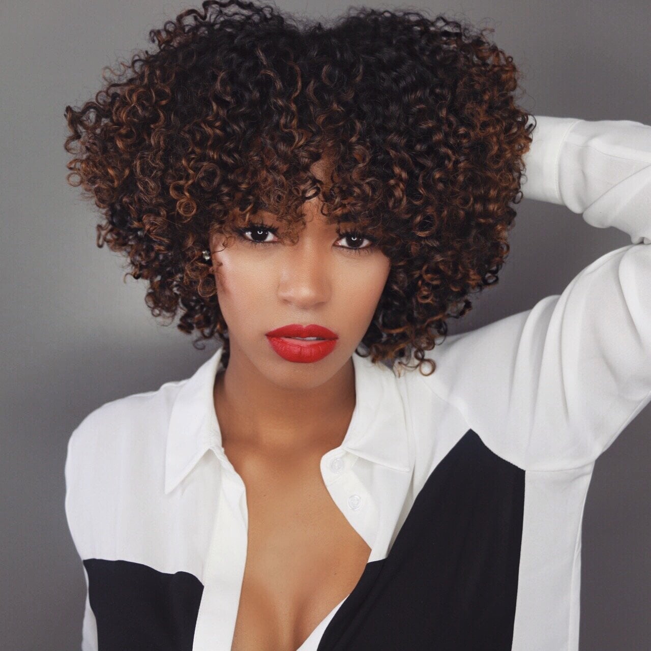 Shoulder Length Blowout With Wispy Bangs — Curly Hair Down