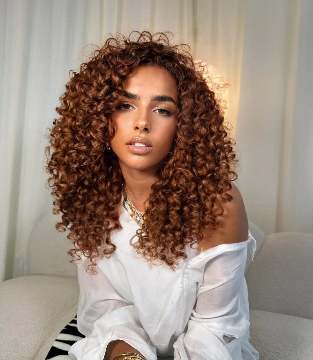 Voluminous Shoulder Length Copper Curls — Curly Hair Dye