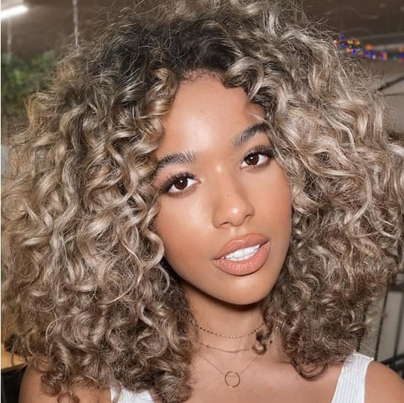 Collarbone Dark Base With Blonde Balayage — Curly Hair Dye