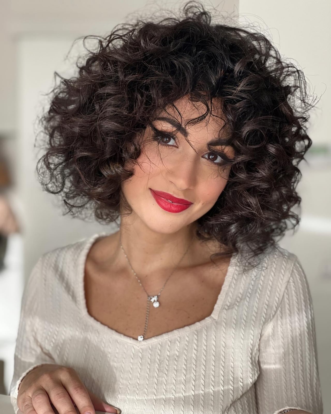 Chin Length Bob With Caramel Highlights — Curly Hair Dye