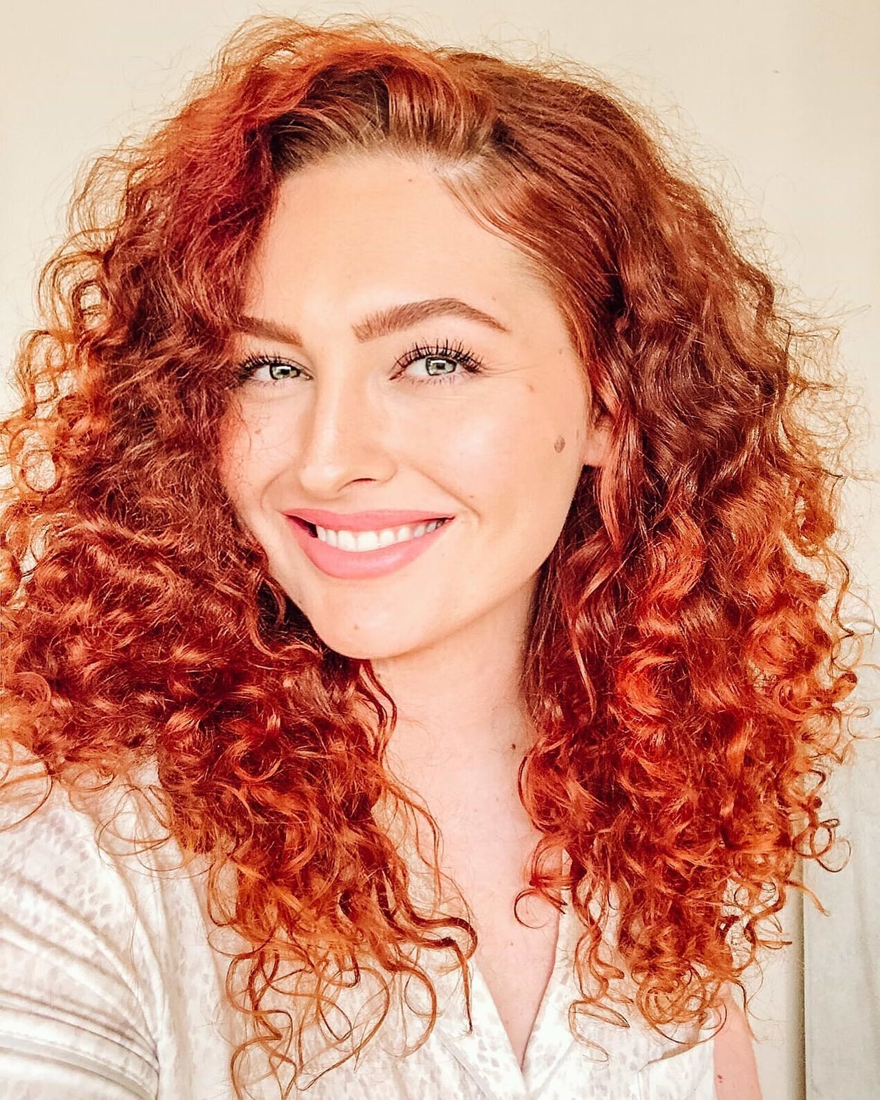 Vibrant Copper Red Shoulder Length Curls — Curly Hair Dye