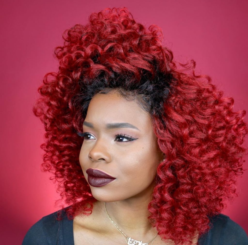 Shoulder Length Vibrant Red Blowout — Curly Hair Dye