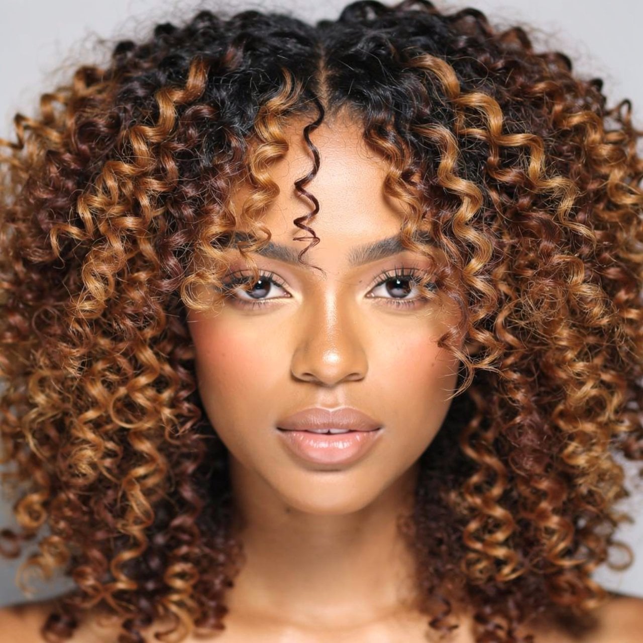 Collarbone Dark Brown With Caramel and Blonde Highlights, Layers Collarbone Dark Brown With Caramel and Blonde Highlights, Layers — Curly Hair Highlights
