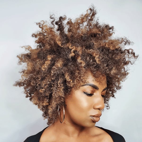 Shoulder Length Dark Brown With Caramel, Office-Safe Version Shoulder Length Dark Brown With Caramel, Office-Safe Version — Curly Hair Highlights