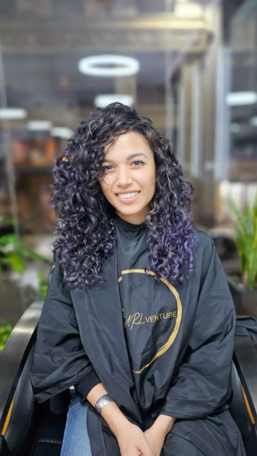 Collarbone Dark Base With Vibrant Purple Highlights Collarbone Dark Base With Vibrant Purple Highlights — Curly Hair Highlights