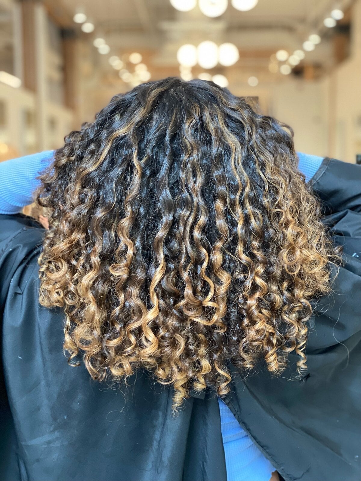 Mid-Back Dark Brown With Vibrant Caramel Highlights Mid-Back Dark Brown With Vibrant Caramel Highlights — Curly Hair Highlights
