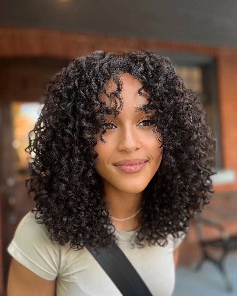 Collarbone Layers With Face-Framing Bangs — Curly Hair Layers