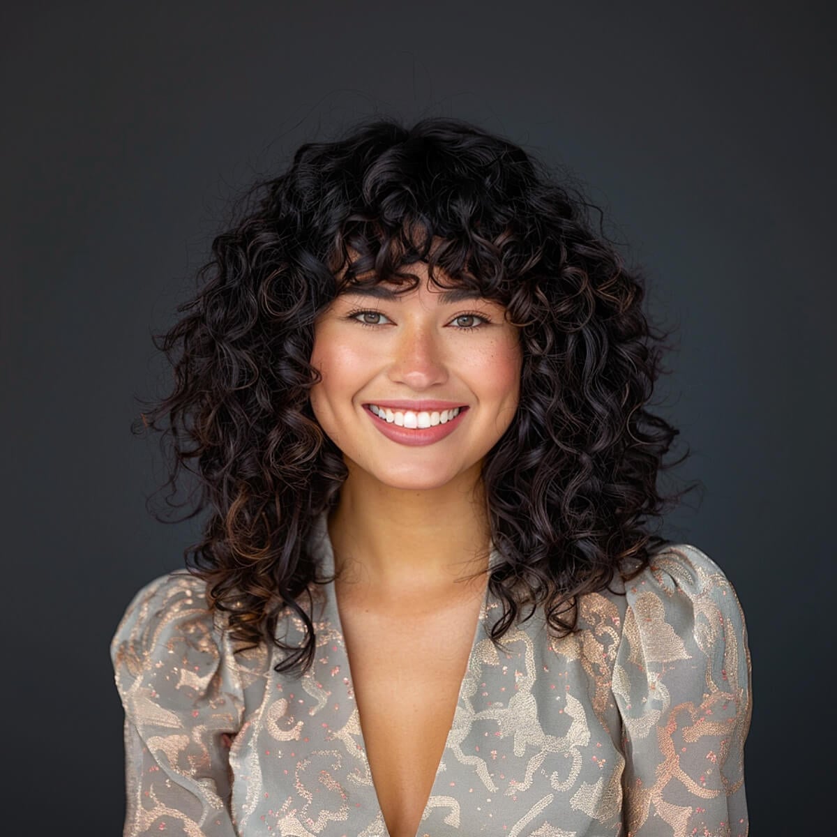 Shag Cut With Caramel Highlights — Curly Hair Layers