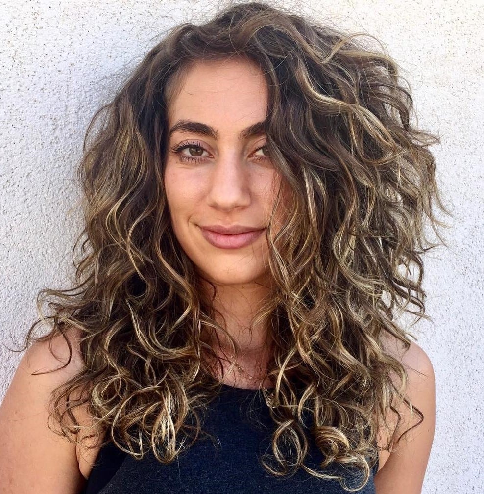 Mid-Back Layers With Blonde Highlights — Curly Hair Layers